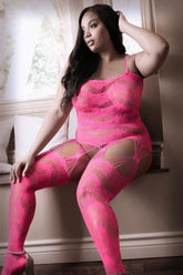 To The Moon Jarretel Catsuit - Neon Pink - PlayForFun